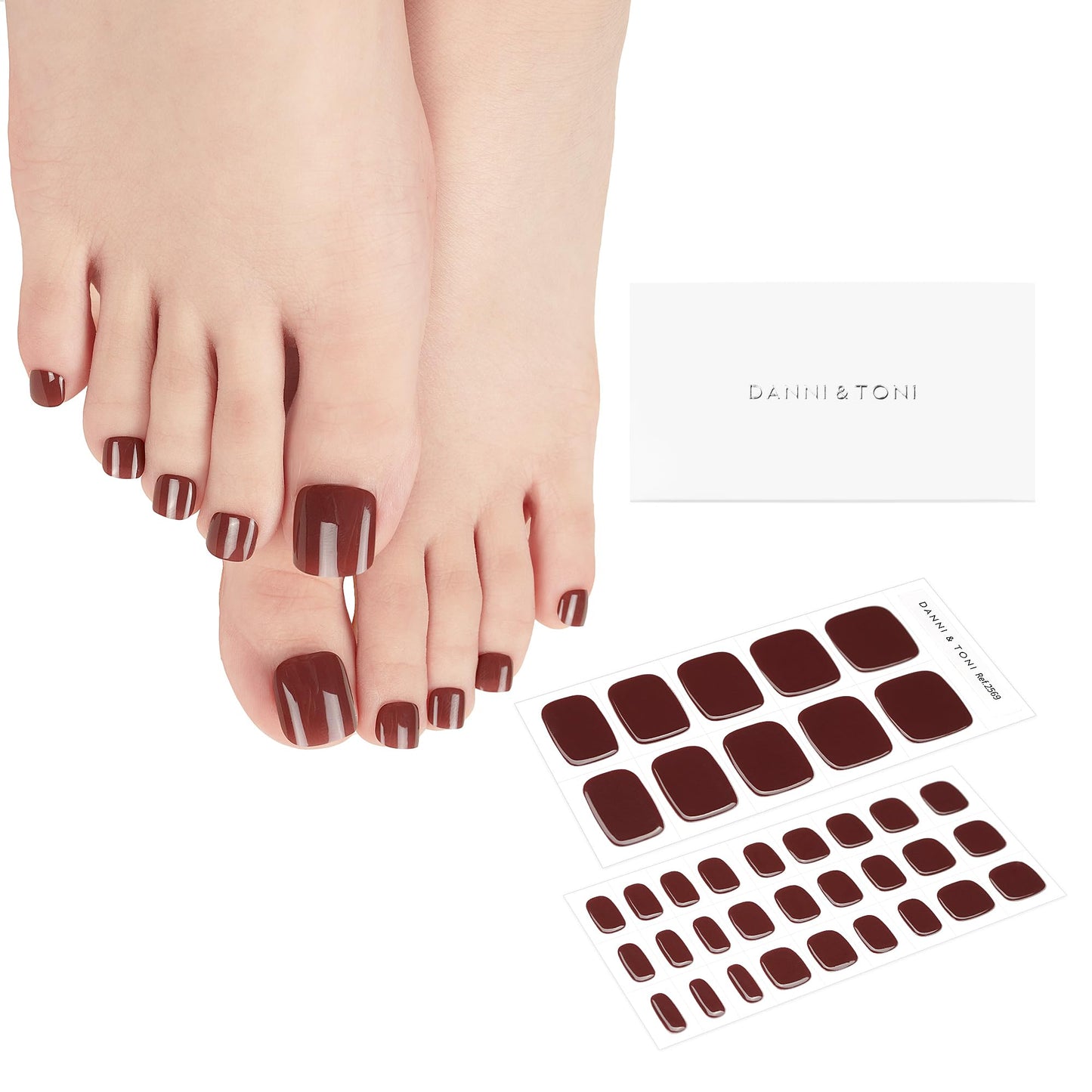 DANNI & TONI Semi Cured Gel Toenail Strips (Maroon) Deep Red Gel Toenail Stickers Glazed Gel Pedi Wraps 37 Stickers