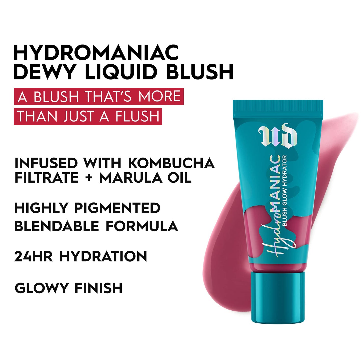 Urban Decay Hydromaniac Dewy Liquid Blush (Unhinged - Berry Mauve), Long-Lasting & Buildable Plumping Cheek Tint with 24HR Hydration, Kombucha Filtrate and Marula Oil, Vegan - 0.5 fl oz