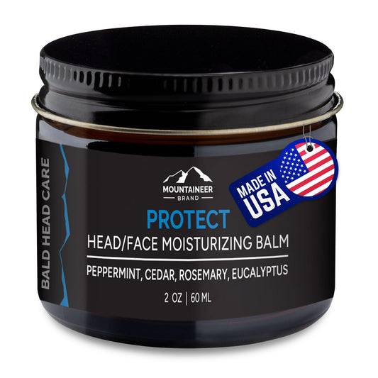 Mountaineer Brand All Natural Bald Head Moisturizer and After Shave Balm | Bald Head Care for Men | Non-Greasy Scalp and Face Lotion | Refreshing Natural Scent | Made in USA | Protect 2oz