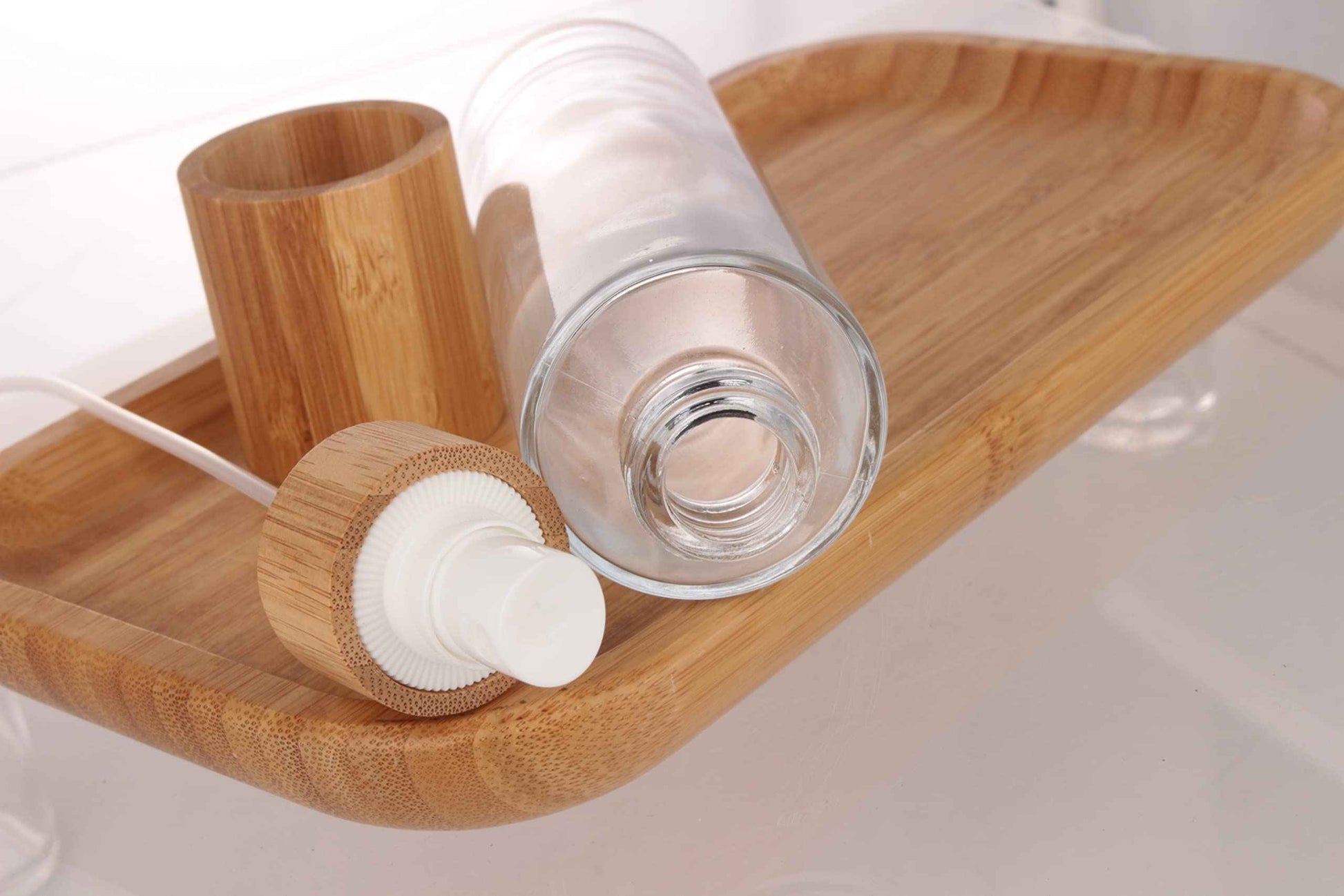 COSIDEA 12 pcs Empty 4oz /120ml bamboo lid clear glass spray bottle with fine mist despenser head for liquid perfume toiletries containers, toner bottles