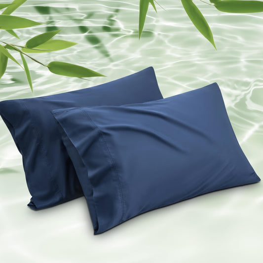 Bedsure Cooling Pillow Cases Standard Size 2 Pack, Rayon Derived from Bamboo Cooling Pillowcase for Hot Sleepers, Soft & Breathable Pillow Covers with Envelope Closure, Gifts, Navy Blue, 20x26 Inches