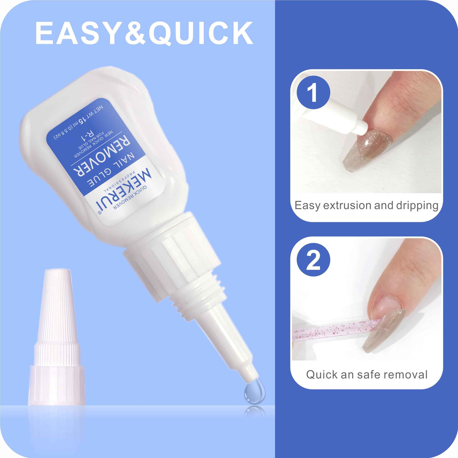 Mekerui Nail Glue & Remover Kit - 30+ Days Long-Lasting Gel, No UV Light Needed, Dropper-Type Quick Removal (G1 & R1 Professional Bundle)