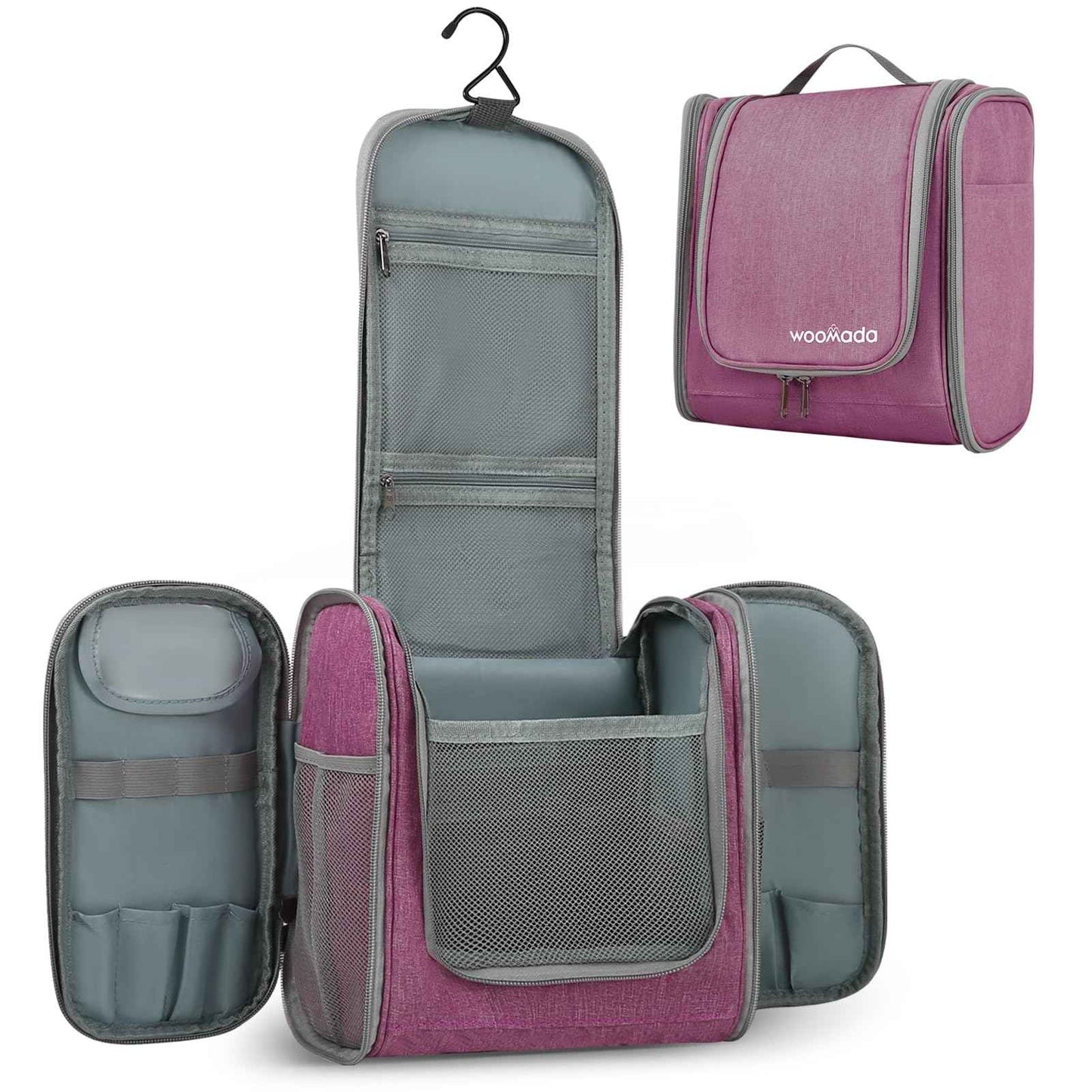 WOOMADA Toiletry Bag for Women, Water Resistant Travel Toiletry,Makeup Bag with Metal Hanging Hook, 7 Organizer Compartments, Full Sized Makeup Organizer Bag for Toiletries, Cosmetics, Makeup, Brushes