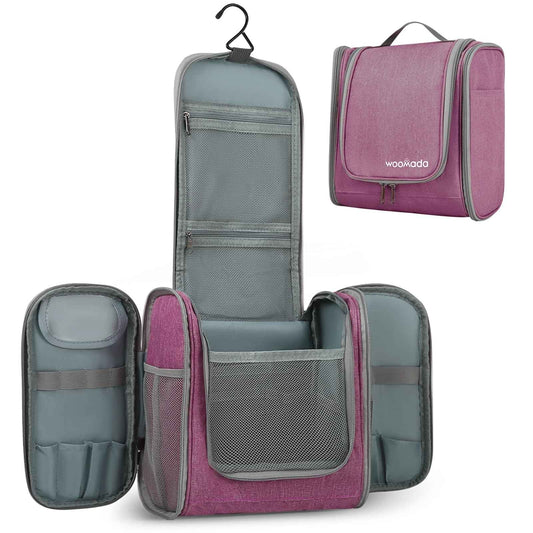 WOOMADA Toiletry Bag for Women, Water Resistant Travel Toiletry,Makeup Bag with Metal Hanging Hook, 7 Organizer Compartments, Full Sized Makeup Organizer Bag for Toiletries, Cosmetics, Makeup, Brushes