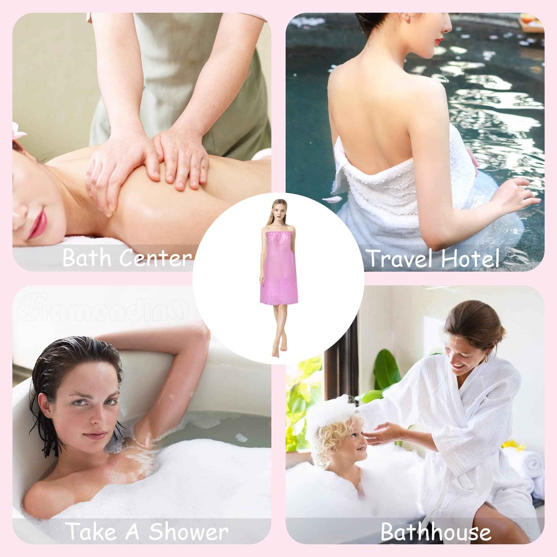 Framendino, 10 Pack Pink Disposable Non-Woven Robes Body Wrap Towel for SPA