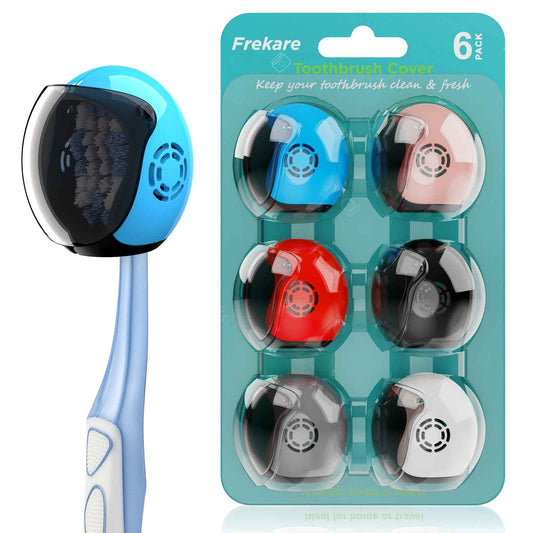 Helmet Toothbrush Covers Caps, Toothbrush Head Protector for Household Travel, Fits Most Manual and Electric Toothbrushes, 6 Count (Black, White, Grey, Blue, Pink, Red)