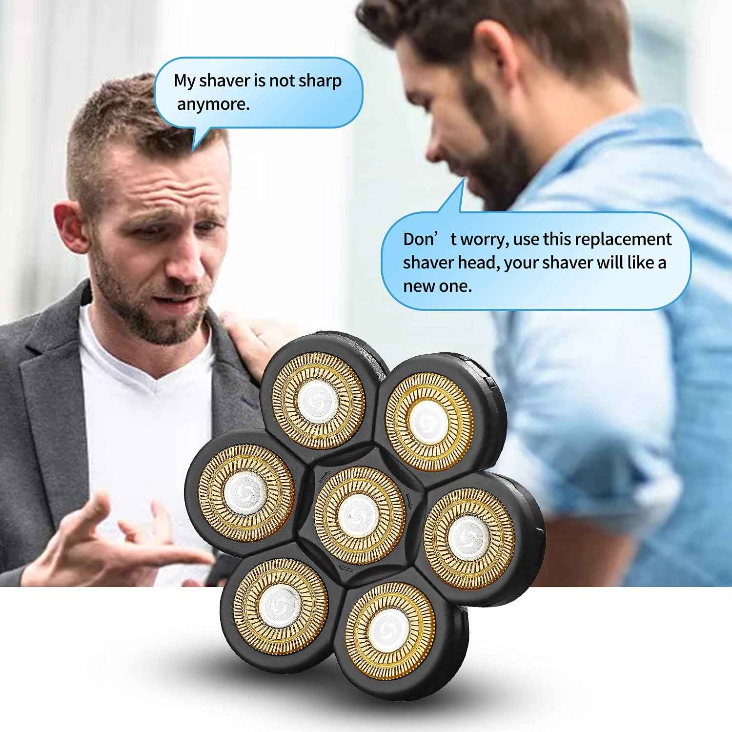 Vsmooth Electric Shaver Replacement Head - Shavers for Bald Men Replaceable Head - Waterproof Blades for Men Replacement Shaving Heads - Wet & Dry Electric Razor Floating Replacement Blade Head