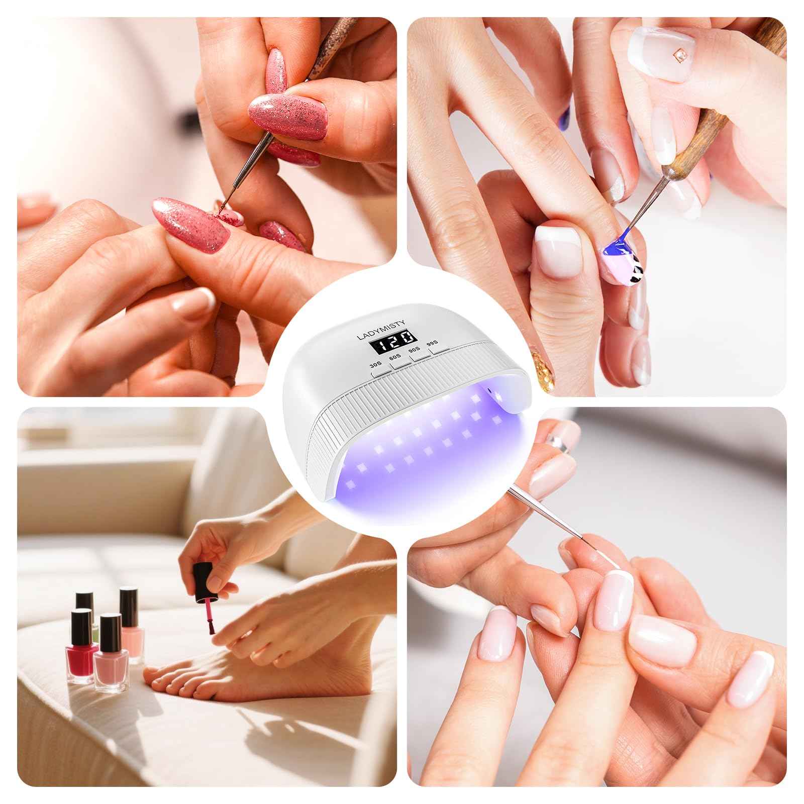 LadyMisty UV Nail Lamp - Fast Drying, UV Light for Gel Nails with 30 Dual Lamp Beads, 4 Timer, LCD Display, Energy Efficient LED Nail Light for Home & Salon