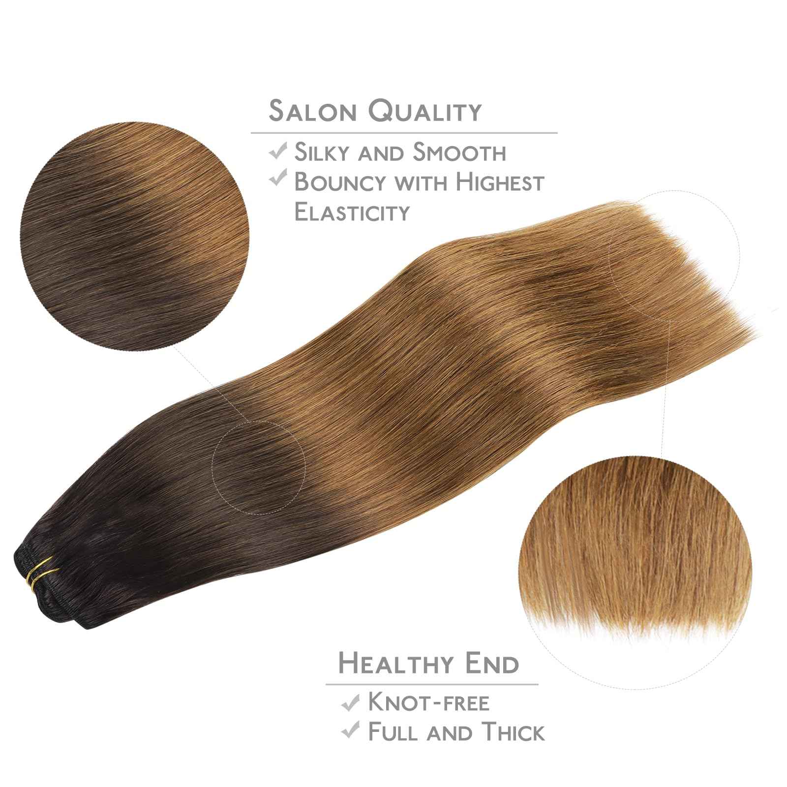 WENNALIFE Clip in Hair Extensions Real Human Hair, 12 Inch 80g 7pcs Remy Hair, Ombre Dark Brown to Light Chestnut Brown Straight Natural Extensiones De Cabello Humano Con Clip Ins