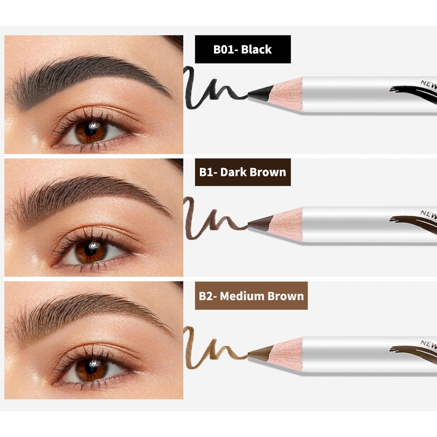 Boobeen 12 Packs Eyebrow Pencils with Soft Brush 2-in-1 Natural Waterproof Eyebrow Pen Long-lasting Brows Makeup, Dark Brown Eye Brow Pencil Set Eye Brow Liners