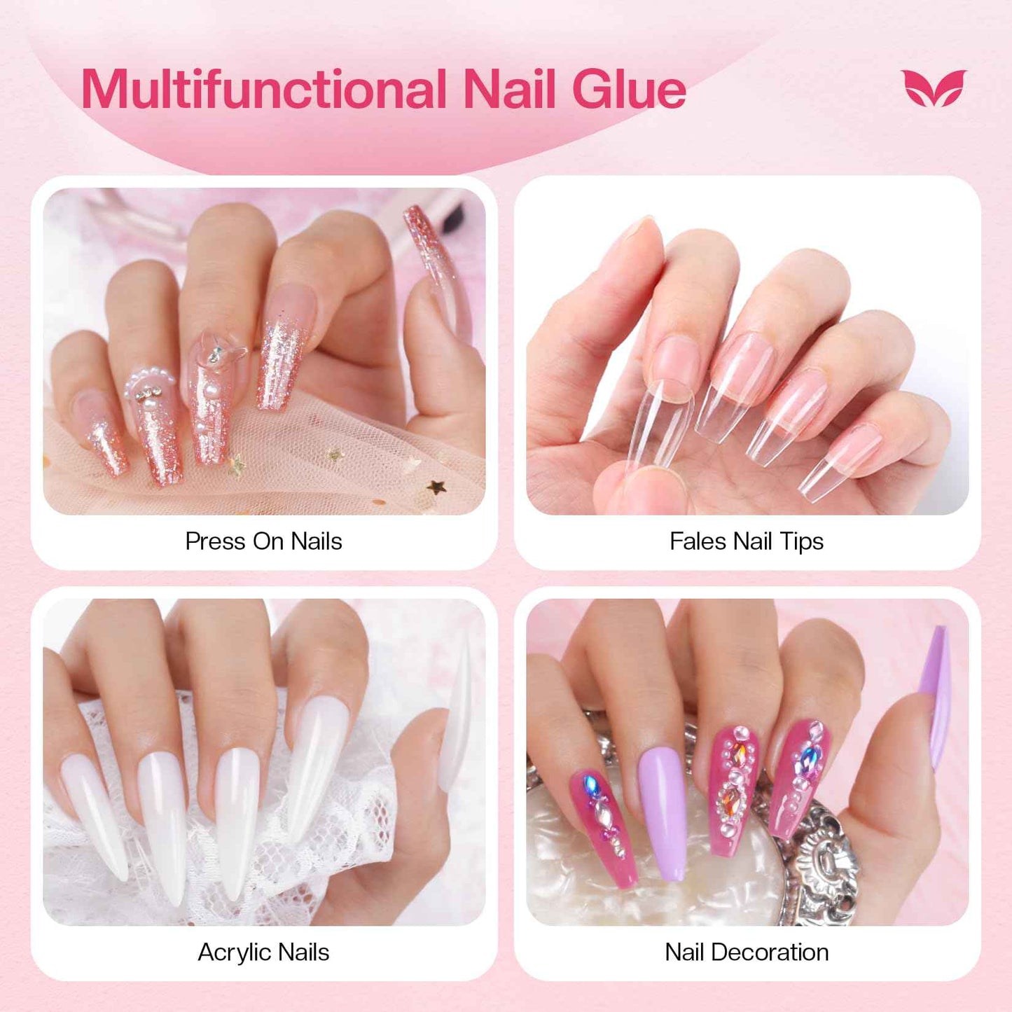 Morovan Super Strong Nail Glue: Nail Glue for Press Ons & Acrylic & Fake Nails Tips Brush on Long-Lasting Fast-Drying No U V Light Needed for Beginners DIY Home or Salon Manicure