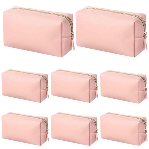 8 Pcs Small Makeup Bags, PU Leather Preppy Bags for Women, Waterproof Cosmetic Pouches, Portable Toiletry Bags for Travel, Daily Storage Beauty Organizers