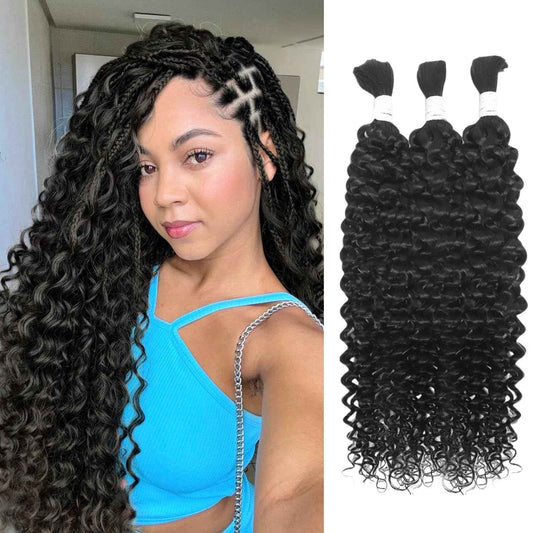 Human Braiding Hair for Boho Braids 3 Bundles 150g 14Inch Water Wave Human Hair Braiding Hair 12A Brazilian Virgin No Weft Hair Extensions for Bohemian Knotless Braids Bulk Human Hair for Braiding