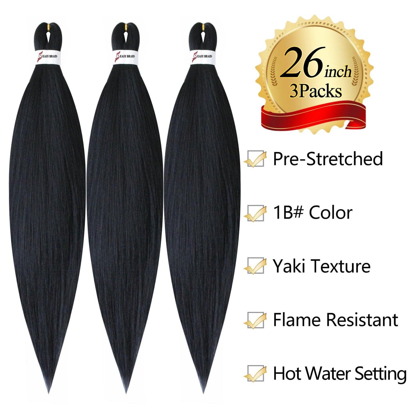 RED Easy Braid Professional Pre-Stretched Braiding Hair Extensions, 26 inch 3Packs of Itch-Free Synthetic Fiber Crochet Hair with Soft Yaki Texture and Hot Water Setting, Perfect for Professional Use and Easy Styling(26inch, RED)