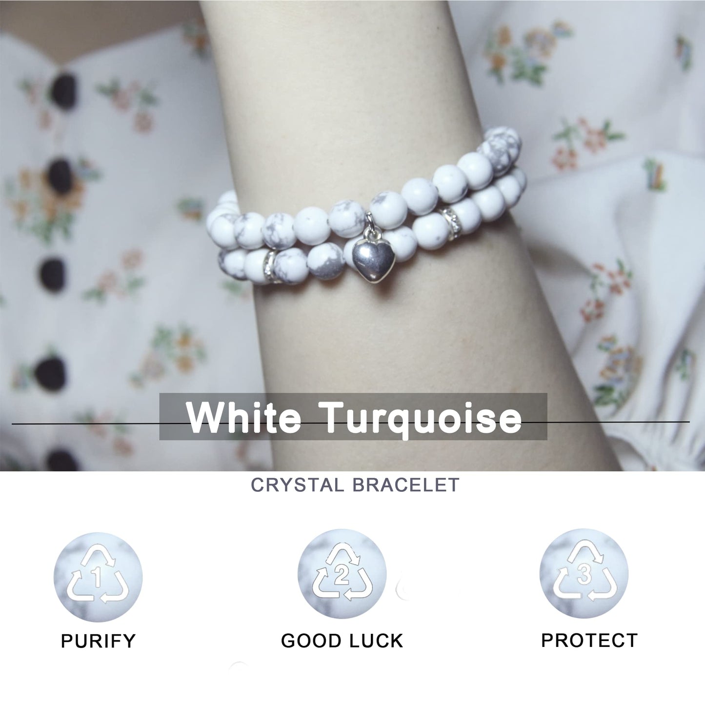 Healing Bracelets for Women - White Turquoise Bracelet - Healing Prayers Crystal Bracelet, 8mm Natural Stone Anti Anxiety Stress Relief Yoga Beads Get Well Soon Gifts