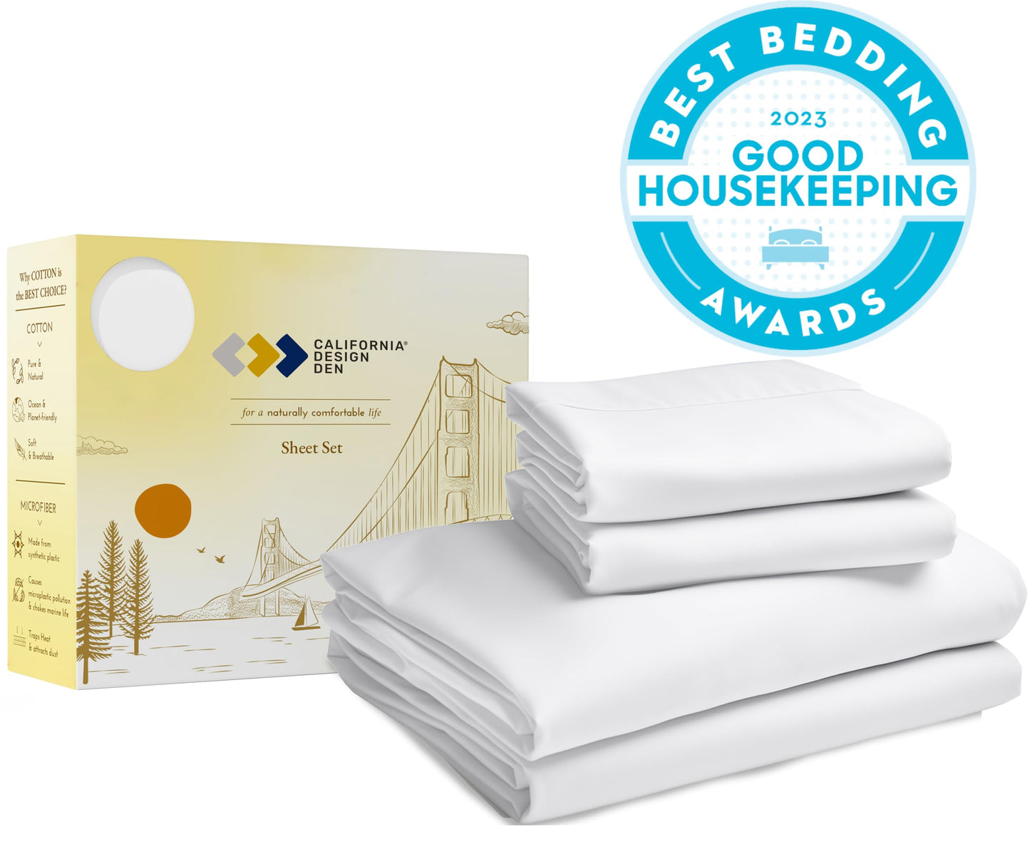 California Design Den 2-Pack Full Size Sheet Sets - 400 Thread Count 100% Cotton Sateen - Extra Soft, Breathable & Cooling Sheets, Wrinkle Resistant, 2 Sets of Deep Pocket Bed Sheets - Bright White