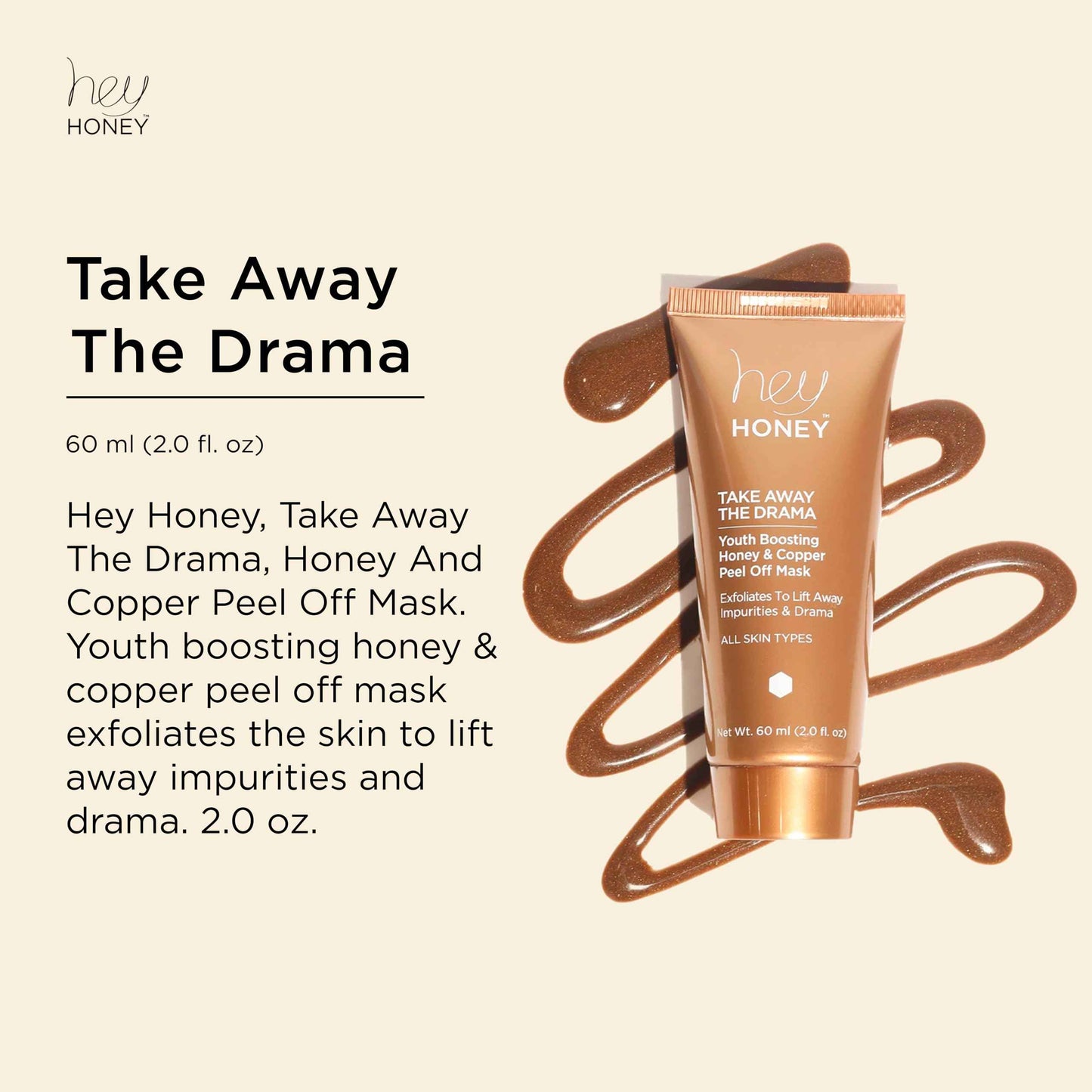 Hey Honey Skincare Copper Peel Off Face Mask with Honey, Propolis & Aloe | Hydrating & Exfoliating Facial Mask for Glowing Skin, Pore Cleansing & Anti-Aging Facial for Dull, Tired Skin 2.2 oz.