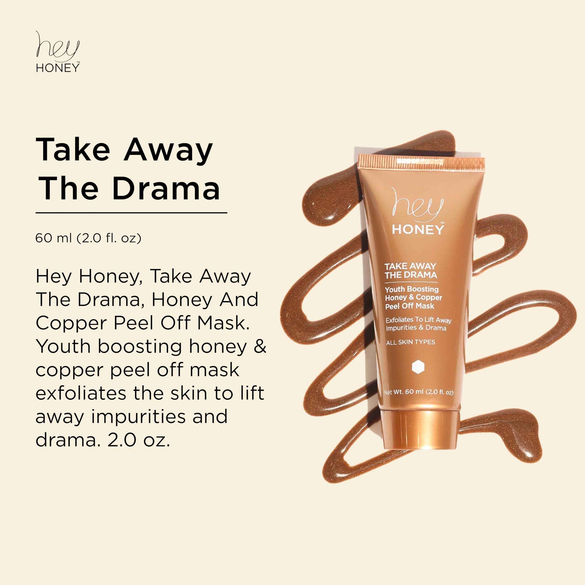 Hey Honey Skincare Copper Peel Off Face Mask with Honey, Propolis & Aloe | Hydrating & Exfoliating Facial Mask for Glowing Skin, Pore Cleansing & Anti-Aging Facial for Dull, Tired Skin 2.2 oz.