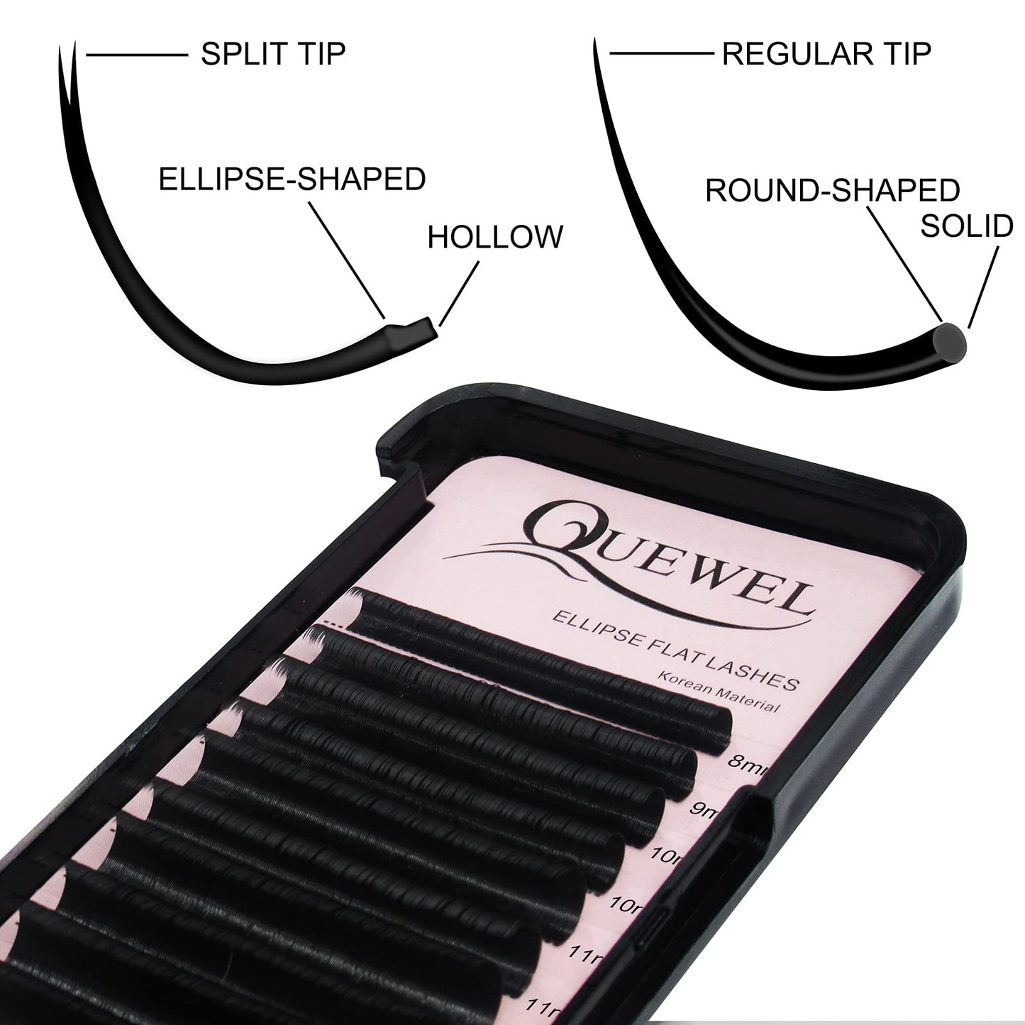 QUEWEL Eyelash Extensions Ellipse Flat 0.15mm Curl CC 8-15mm Mix Matte Black|0.15/0.20mm Curl C|CC|D|DD Mix-8-15mm Mix-9-16mm Single 8-18mm|(0.15 CC Mix8-15)