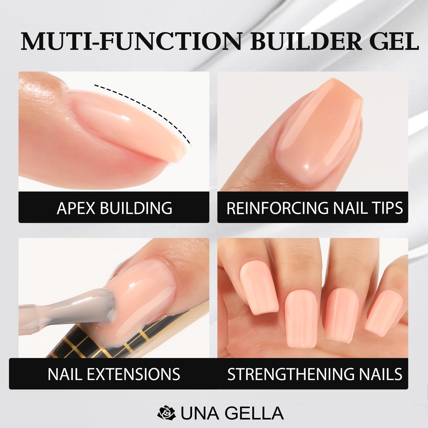 UNA GELLA Builder Nail Gel 15ml 1Pcs Multifunctional Jelly light Pink Building Gel Nail Polish Long Lasting Nail Strengthener Gel Nail Extension Soak Off U V/LED Nail Lamp Needed for Home DIY Salon