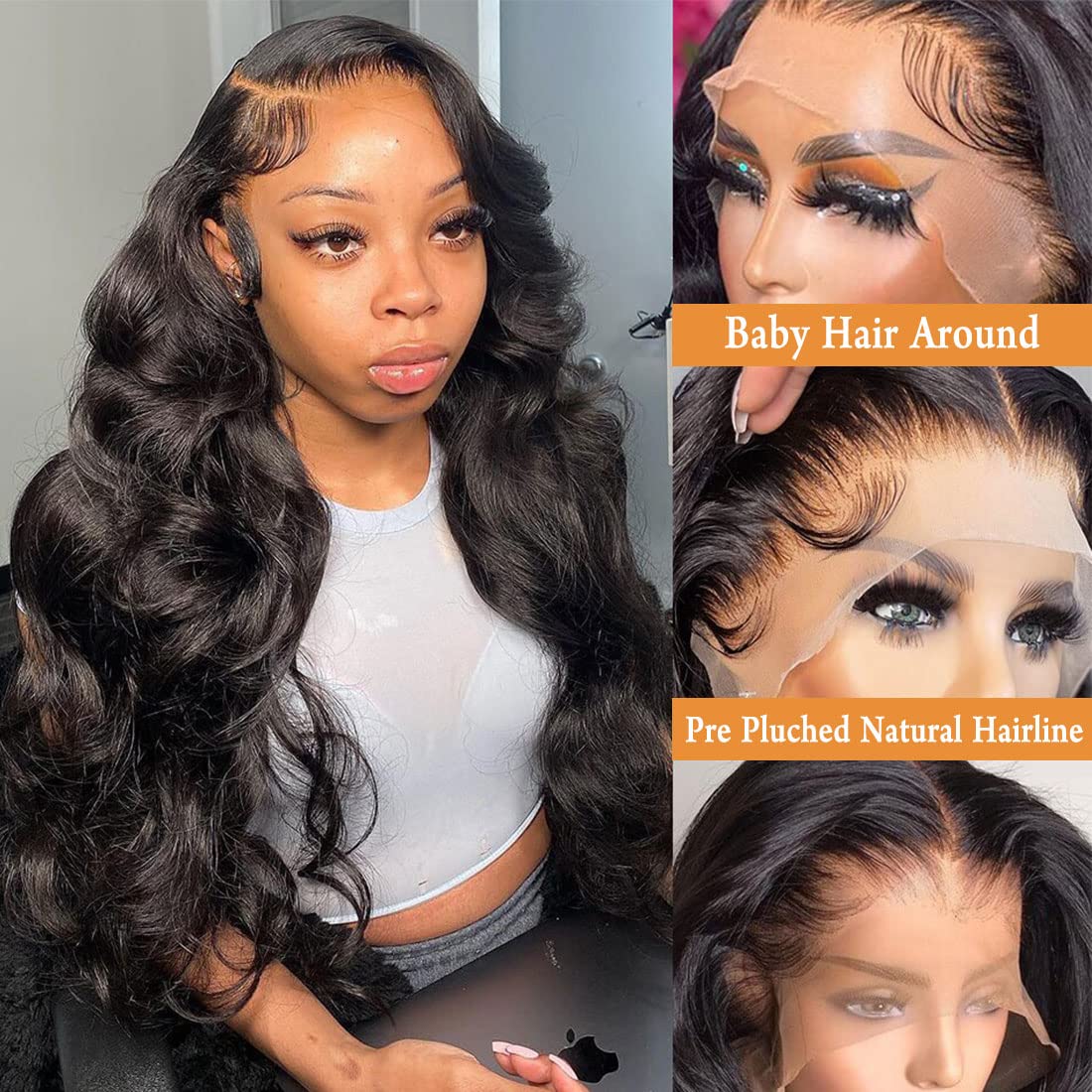 TRP 28 Inch Body Wave Lace Front Wigs Human Hair 180 Density, 13x4 HD Transparent Lace Frontal Wigs Human Hair Glueless Brazilian Virgin Human Hair Lace Front Wigs Pre Plucked with Baby Hair