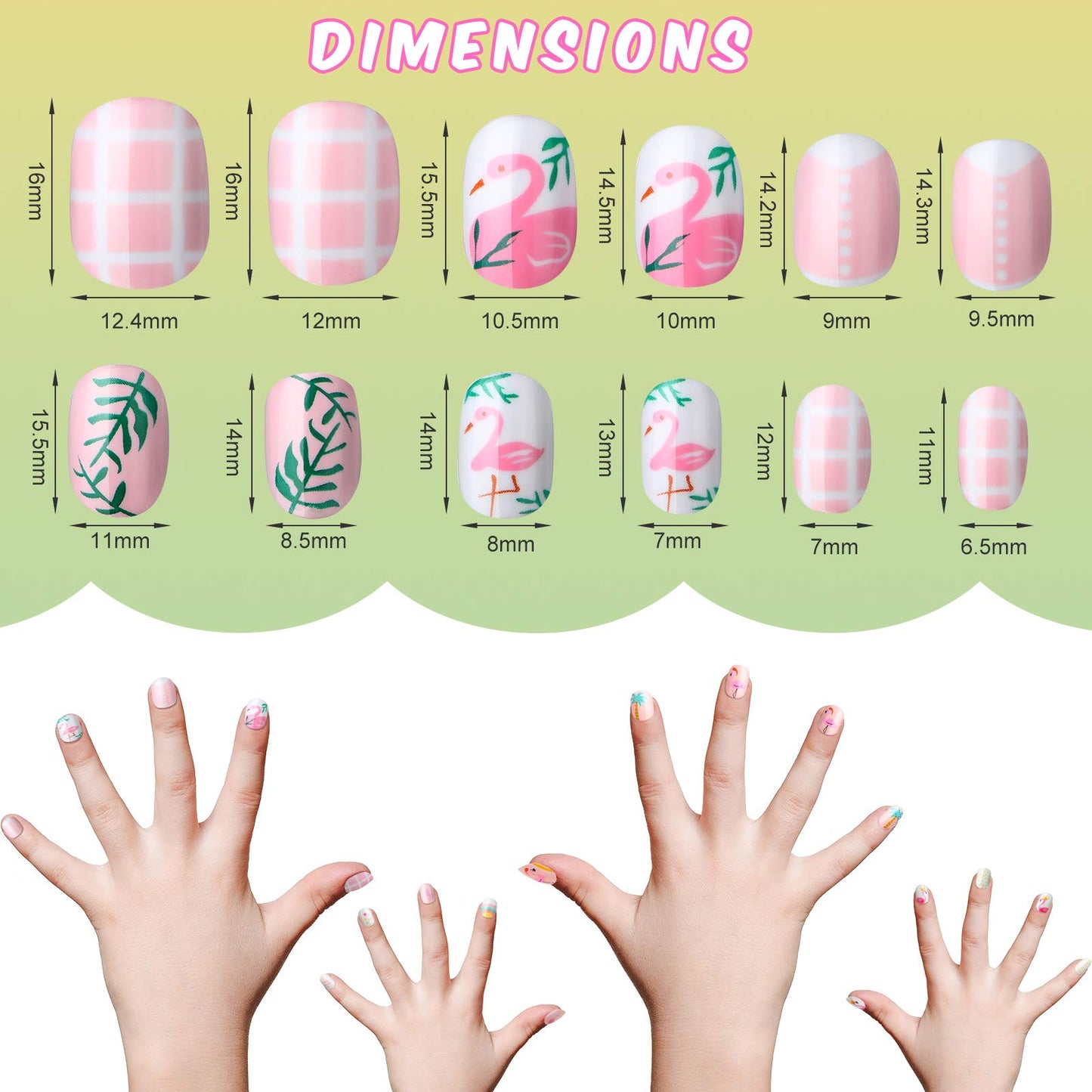 120 Pieces Kids Press on Nails Children Fake Nails Artificial Nails Girls Full Cover Short False Fingernails for Girls Kids Nail Design Decoration (Rainbow and Flamingo)