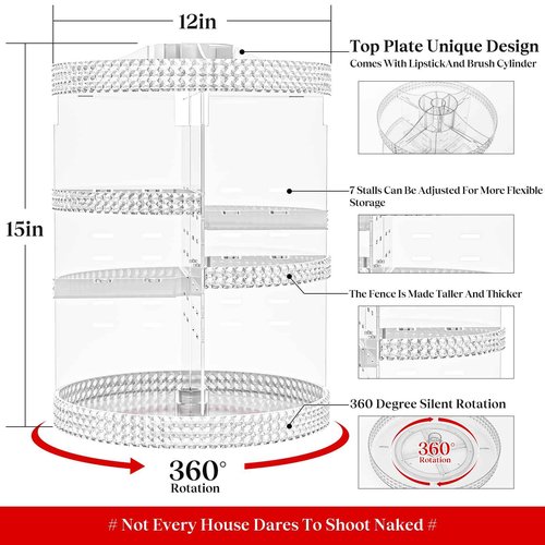 Famitree 360 Rotating Makeup Organizer Countertop, Clear Acrylic Large Perfume Organizer, Organizador De Perfumes, 7 Layers Make Up Organizer and Storage Fits for Vanity and Bathroom - X-Large Clear