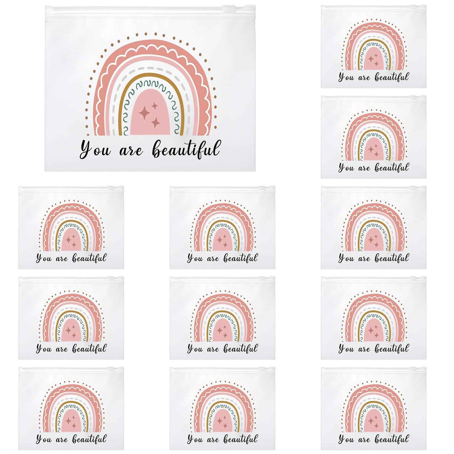 Wesiti 50 Pcs Rainbow Cosmetic Bag Inspirational Gift Motivational Quotes Christian Makeup Bag Bulk Waterproof Zipper Pouch for Women Girl Teacher Christmas Gift(You Are Beautiful)