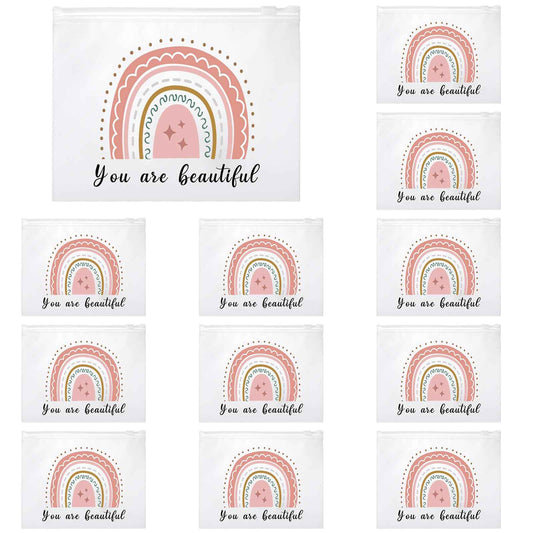 Wesiti 50 Pcs Rainbow Cosmetic Bag Inspirational Gift Motivational Quotes Christian Makeup Bag Bulk Waterproof Zipper Pouch for Women Girl Teacher Christmas Gift(You Are Beautiful)