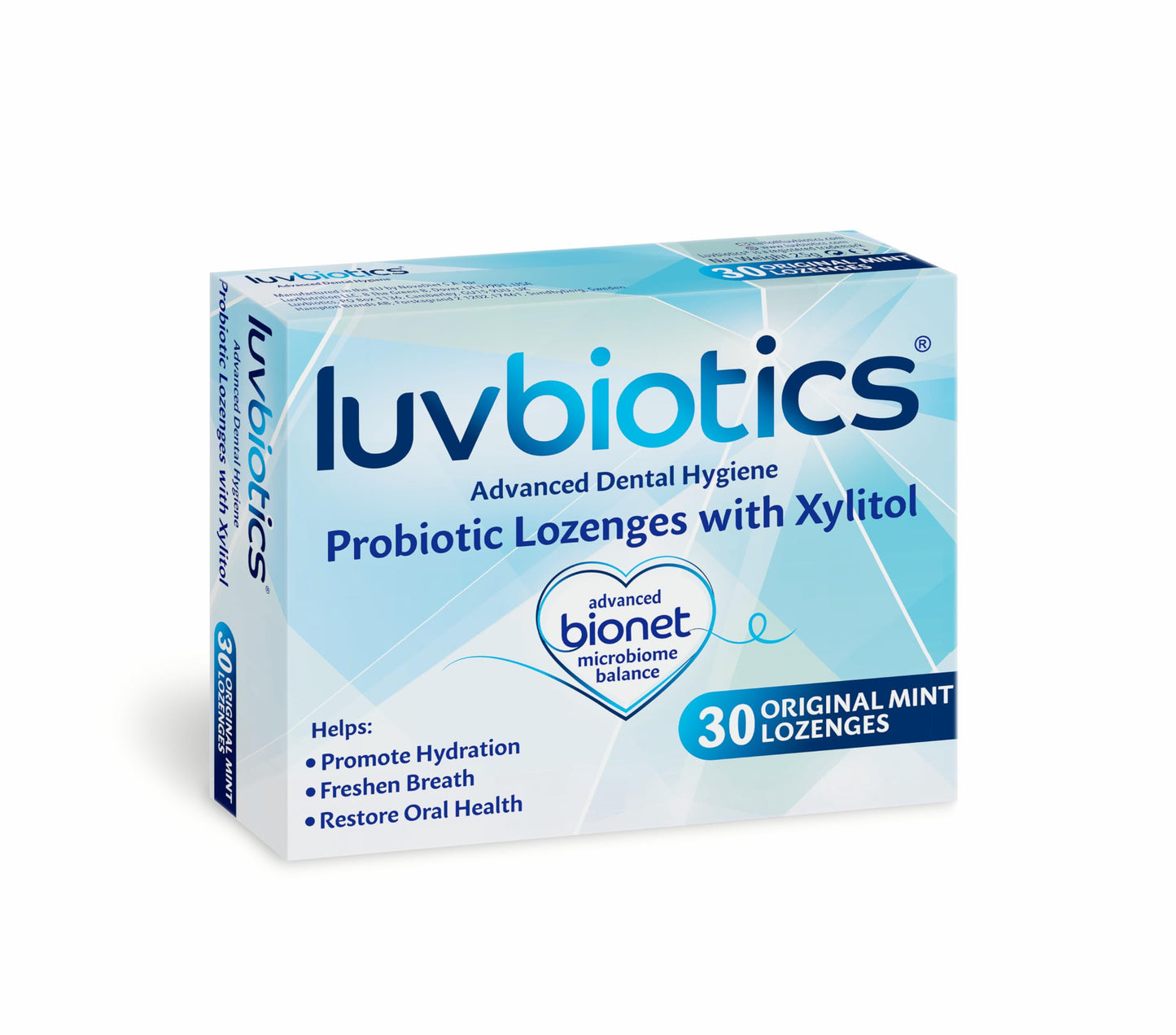 Luv Biotics Original Mint Dental Lozenges with Probiotics, Xylitol & Aloe Vera - 3 x 30 Lozenges