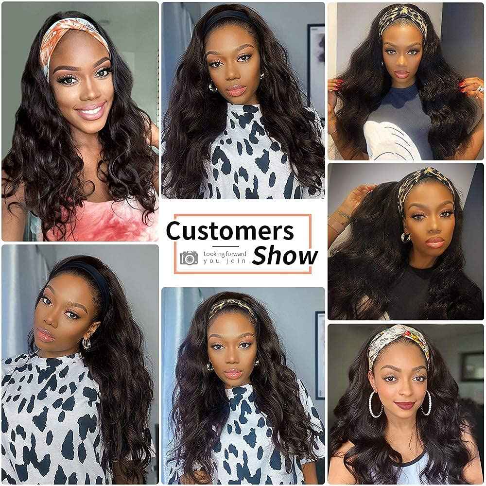 higher Headband Wig Human Hair Body Wave 16 Inch Glueless None Lace Front Wig Brazilian Virgin Hair Wear and Go Wigs for Black Women 150% Density Wigs Natural Black Color