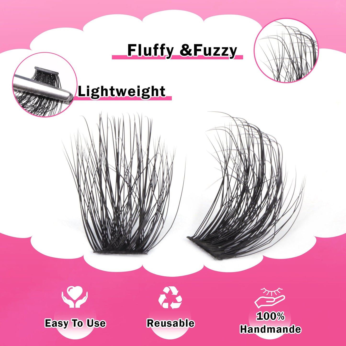 FANXITON DIY Lash Extension Kit Fluffy Lash Clusters 288 pcs Thick Lash Clusters Kit D Curl 10-18 mm Cluster Eyelash Extension Kit with Lash Bond and Seal Lash Tweezers Individual Lashes For Beginners