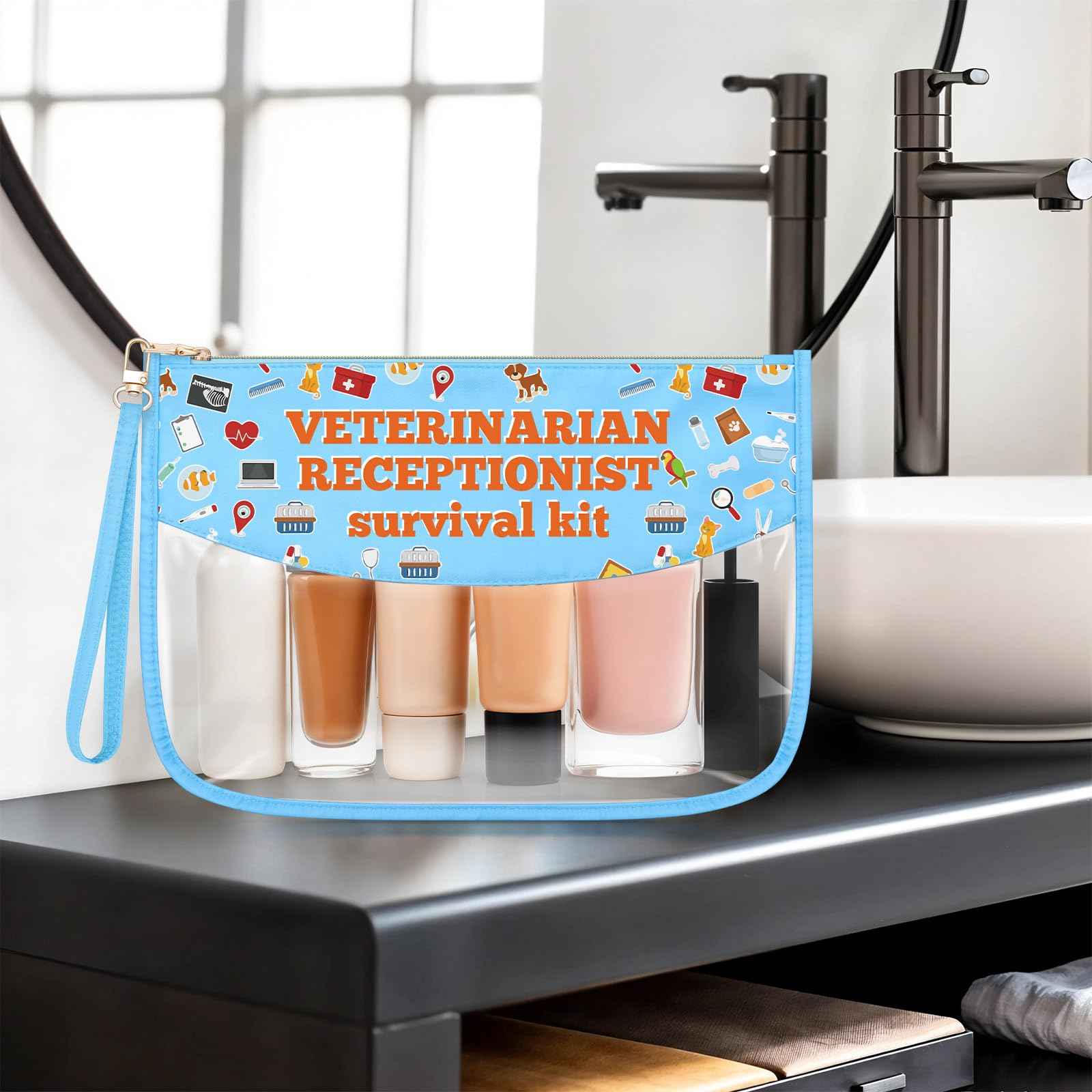 Sazuwu Veterinarian Receptionist Makeup Cosmetic Organizer Bag Vet Tech Gifts for Women Funny Animal Rescue Appreciation Thank You Gift Birthday Christmas Retirement Gift Travel Pouch