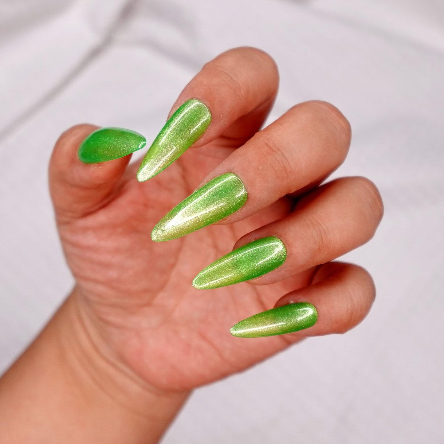 10 Pcs Handmade Press on Nails (X-Small, Minty Hard Candy - Pastel Mint Green with Chrome Shine Jelly/Stiletto) A127XS