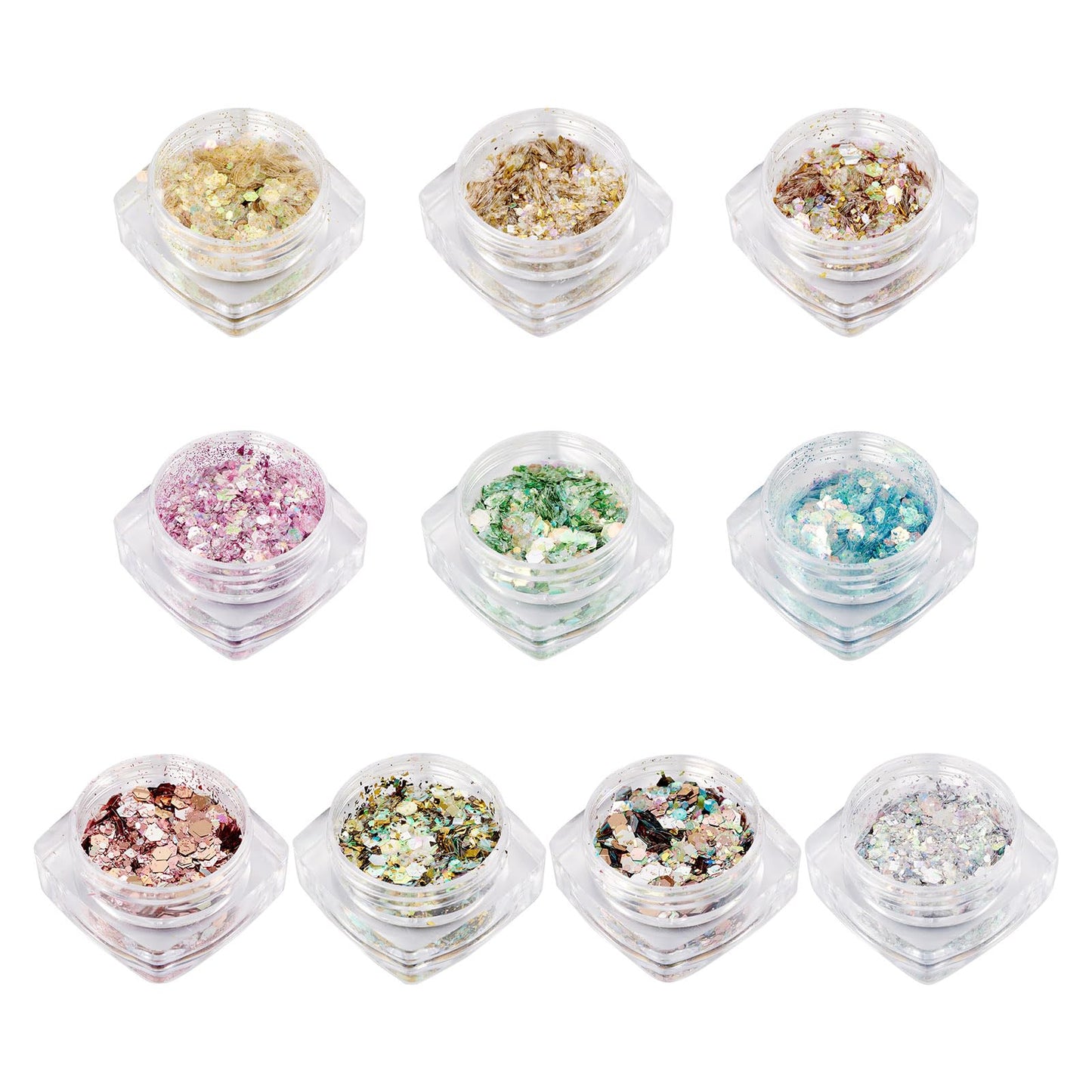 Cheriswelry 10 Boxes PET Shiny Nail Art Glitter Manicure Sequins Sparkle Nail Flakes DIY Nail Art Decoration Manicure Powder 0.025~6mm for Women Nail Art Glitters Decoration