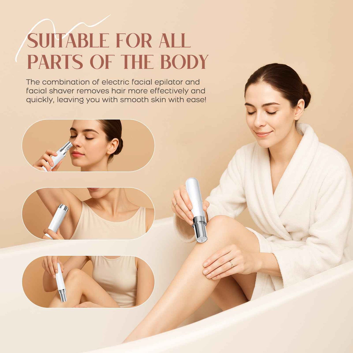 Facial Hair Remover for Women, 2-in-1 Epilator for Women with LED Light USB Rechargeable Portable Electric Epilators Painless Lady Shavers for Face, Lip, Chin, Leg, Arms, Bikini (White)