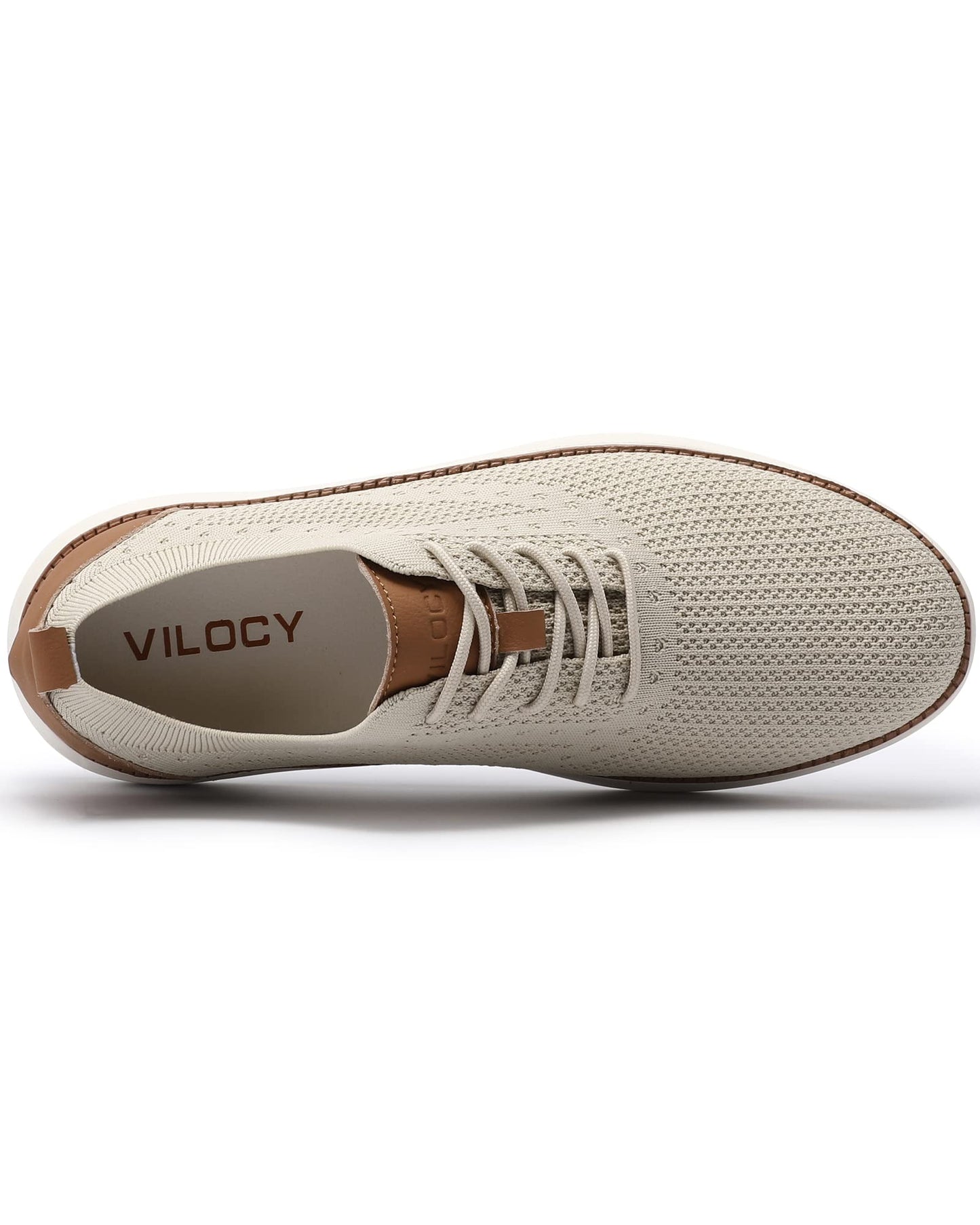 VILOCY Men's Casual Dress Sneakers Oxfords Business Shoes Lace Up Lightweight Comfortable Breathable Walking Knit Mesh Fashion Sneakers Tennis Beige,EU40