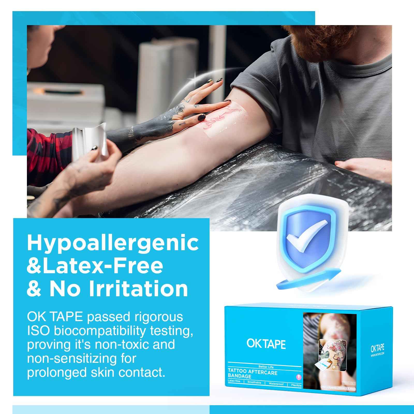 OK TAPE Tattoo Aftercare Bandage with Sliding Cutter(6 in x 6 yd),Second Skin Tattoo Cover Up Patch for Faster Healing and Skin Recovery,Waterproof Transparent Latex-Free Film,Tattoos Supplies