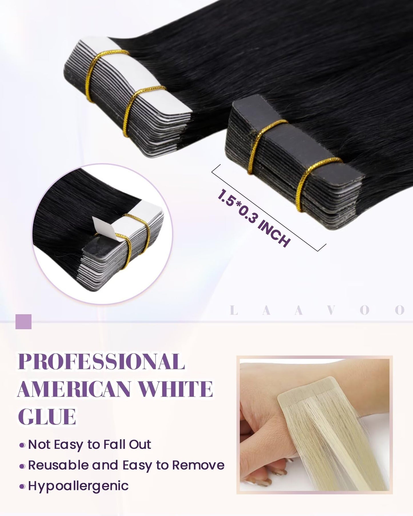 LaaVoo Tape in Hair Extensions Black Tape in Hair Extensions Human Hair 20Inch Tape in Extensions Real Human Hair Jet Black 20pcs 50g