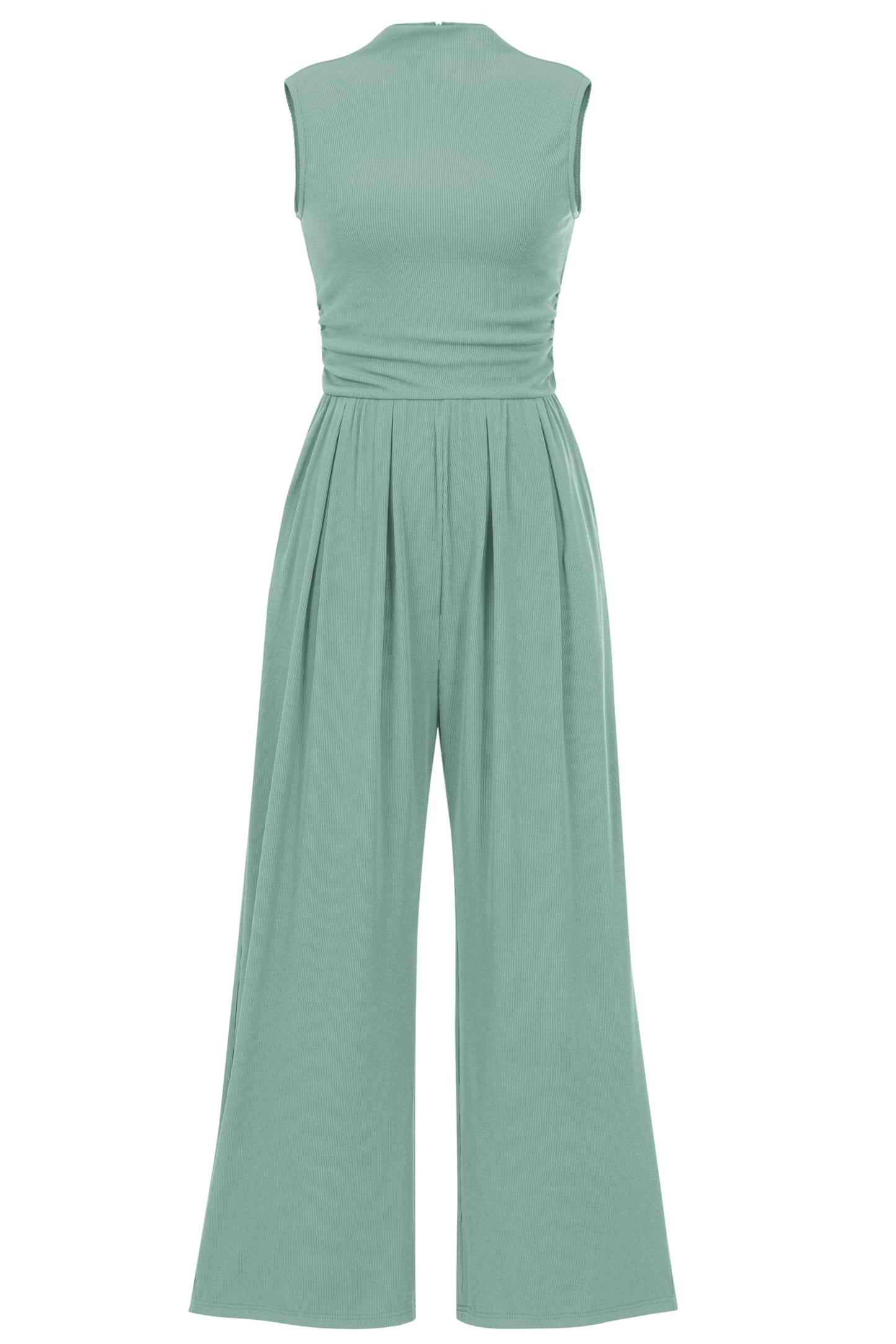 PRETTYGARDEN Womens Summer Jumpsuits Dressy Casual One Piece Outfits Sleeveless Mock Neck Wide Leg Pants Rompers with Pockets (Fruit Green,Small)