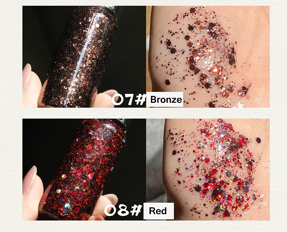 GL-Turelifes Mermaid Sequins Chunky Glitter Liquid Eyeshadow Glitter Body Gel Festival Glitter Cosmetic Face Hair Nails Makeup Sparkling 30g (#08 Red)