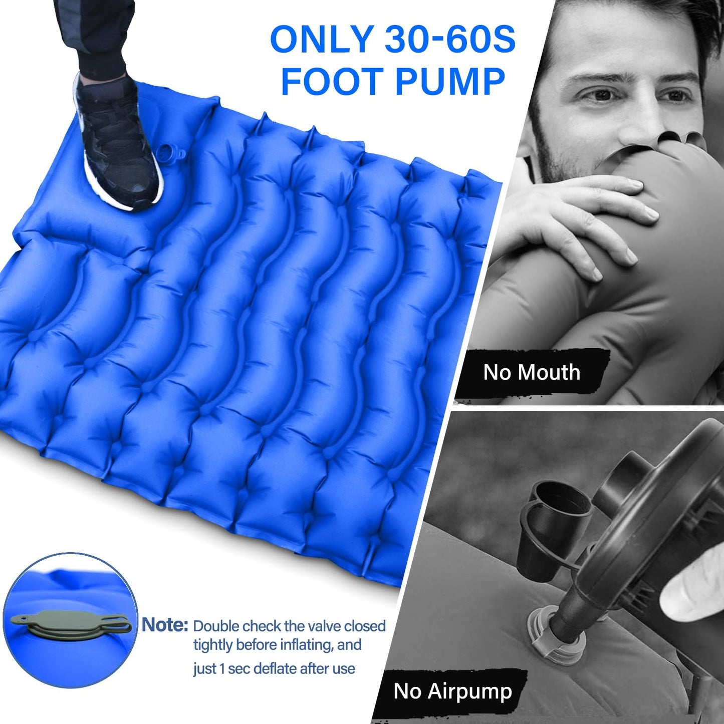 Camping Sleeping Pad, Ultralight Camping Pad with Pillow Built-in Foot Pump Inflatable Sleeping Mat Compact for Camping Backpacking Hiking Traveling - Blue