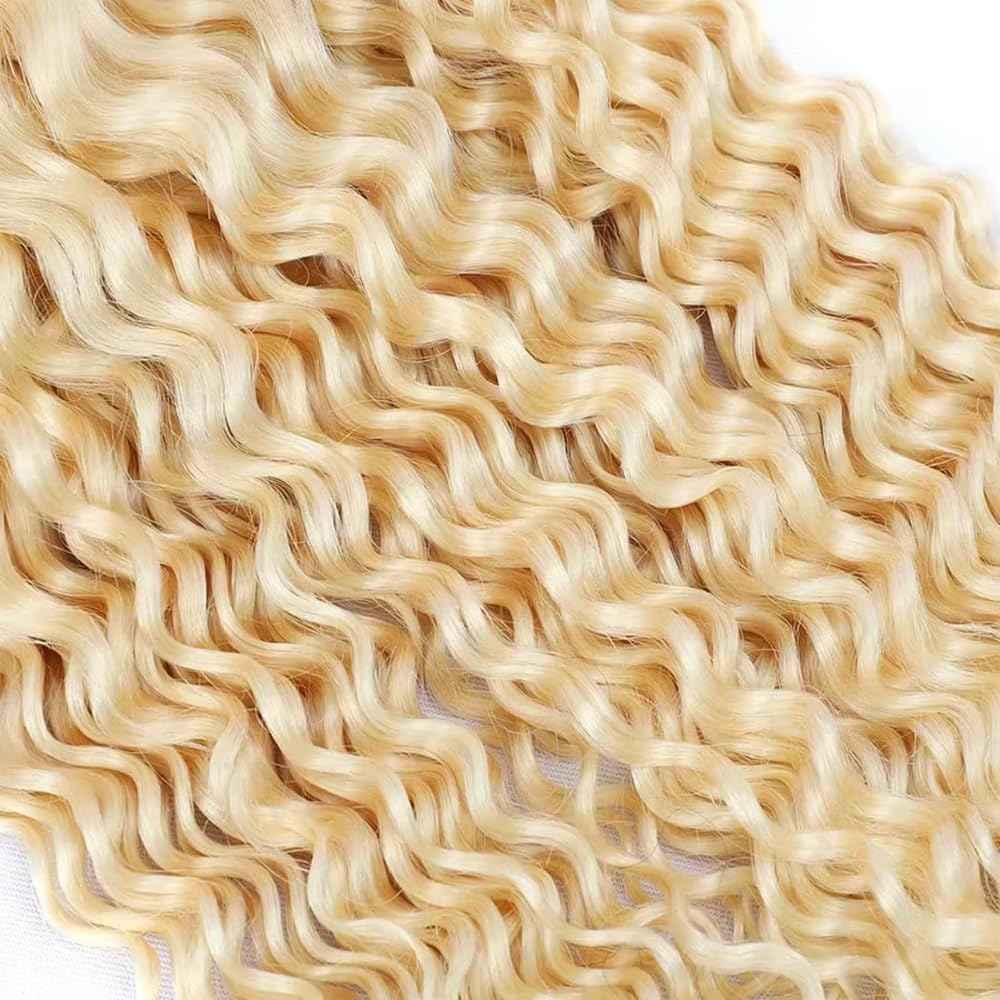 #613 Blonde Human Braiding Hair Deep Wave Bulk 24 24 24 Inch Honey Blonde Deep Wave Braids Human Hair Extensions Unprocessed Virgin Remy Hair 3 Bundle 50 Gram Per Bundle