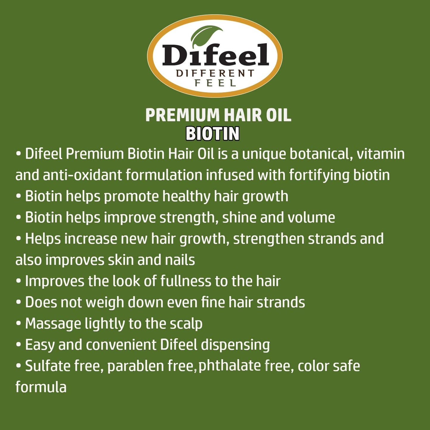 Difeel 99% Natural Premium Hair Oil - Biotin Oil Volumizing and Thickening 7.78 ounce