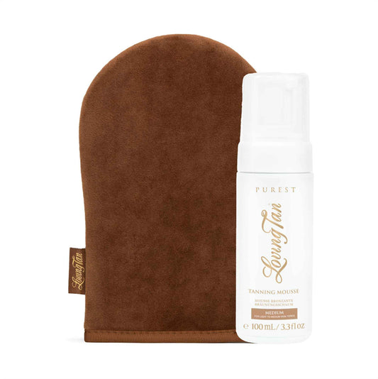 Loving Tan Purest Tanning Mousse, Medium + Purest Applicator Mitt - Sunless Tanner Made From 97% Certified Organic & Naturally Derived Ingredients - Cruelty Free, Vegan - 3.3 Fl Oz