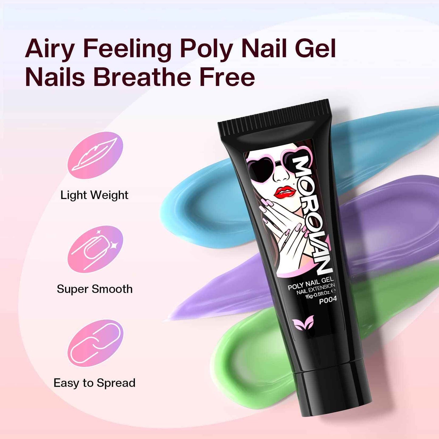 Morovan Poly Gel Nail Set: 48 Color Gel Extension Nails - Trendy Art Designs with Pure & Glitter Finish