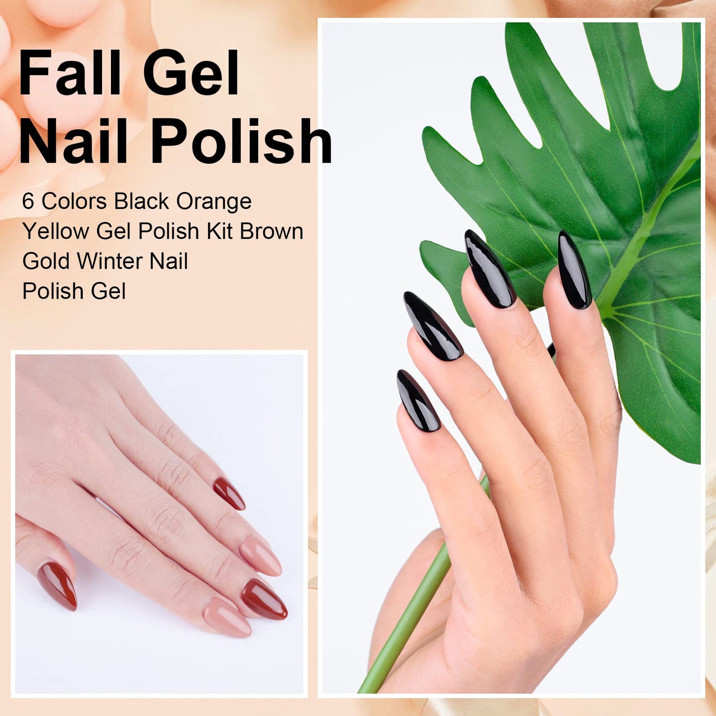 Imtiti Gel Nail Polish Set, 6 Colors Black White Red Gel Polish Kit Brown Orange Color Nail Polish Gel Soak Off Gel Nail Kit,All Seasons Nail Art Manicure DIY Salon Halloween Christmas Gift