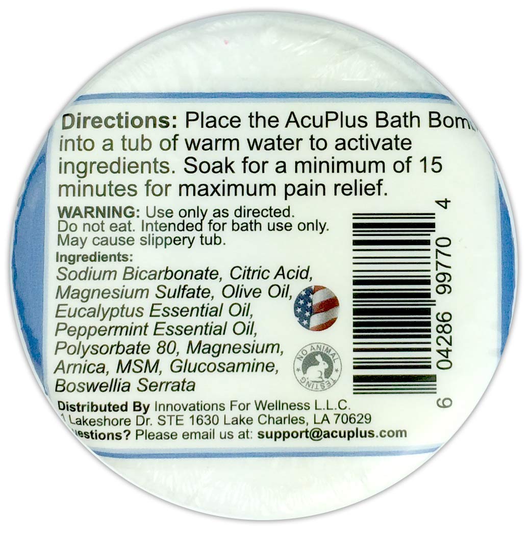 AcuPlus - Bath Bombs for Sore Muscles & Joints - Relaxing Bath Bombs for Women & Men with Arnica, Magnesium, Glucosamine, & Epsom Salt for Body Pain - 4.5 oz. Each, Pack of 6