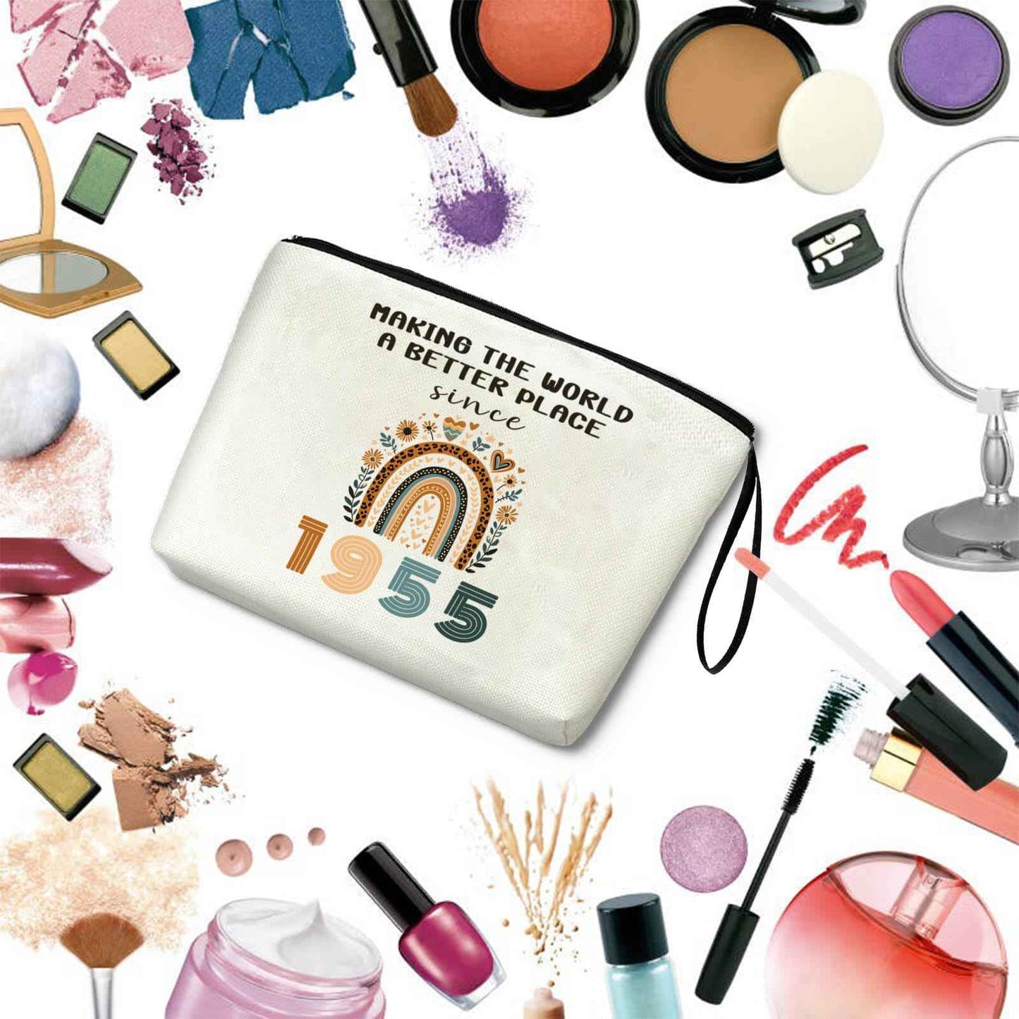 APAKUTA 70th Birthday Gift for Women 1955 Year Gifts Idea Boho Makeup Bag 70-Year-Old Decoration Gifts for Grandma Wife Aunt Friend Cosmetic Bag Organizer Zipper Pouch Gift for Retirement Anniversary