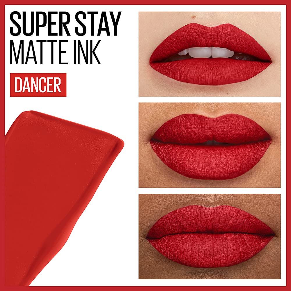 Maybelline Super Stay Matte Ink Liquid Lipstick Makeup, Long Lasting High Impact Color, Up to 16H Wear, Dancer, Brick Red, 1 Count